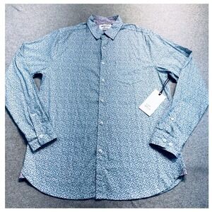 Paperdenim & Cloth Button Down Womens‎ Medium White Blue Floral Slim Fit Stretch